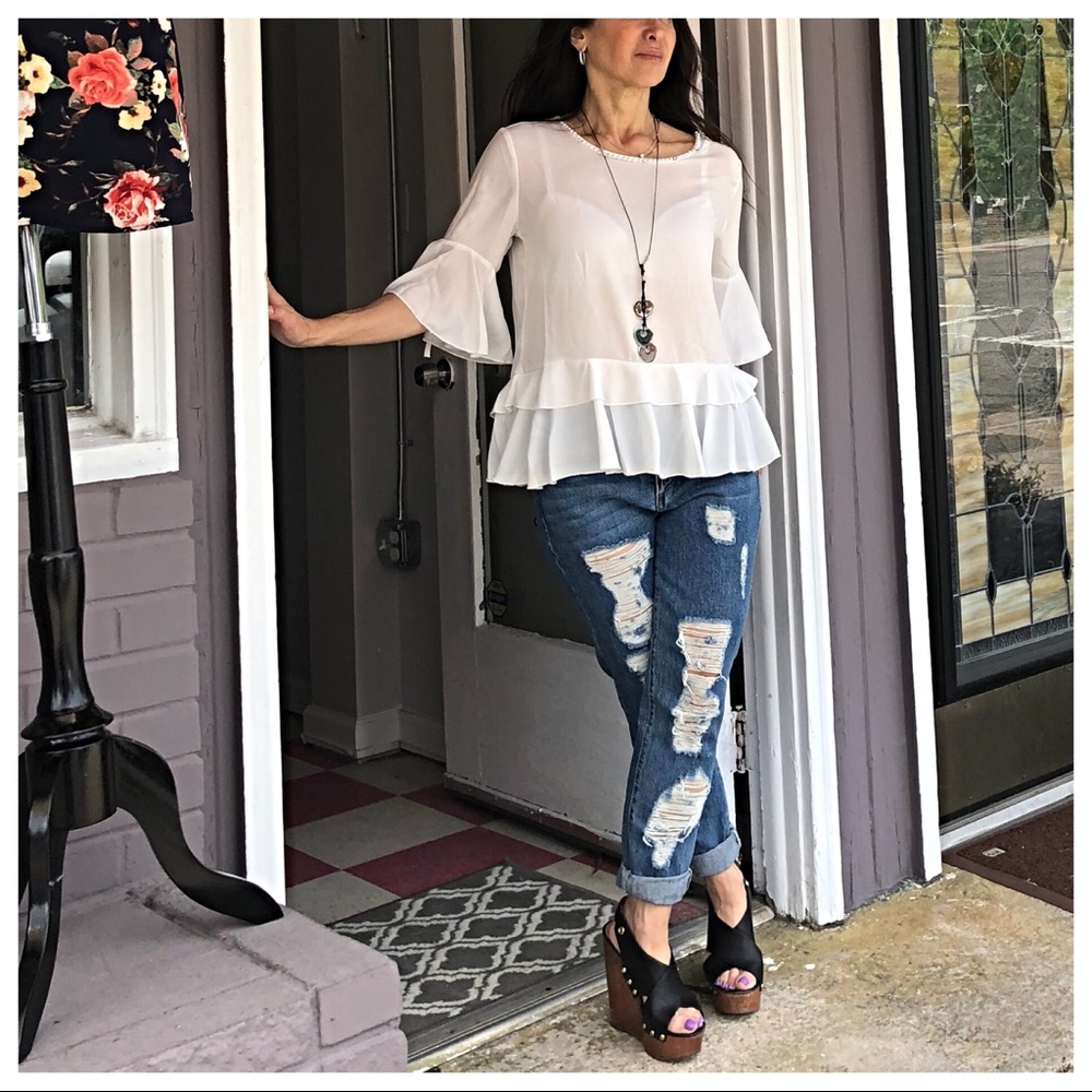 PARIS layered bell sleeves pearl trim blouse - Picture 6 of 8